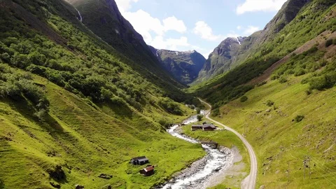 Aerial view of river between fjords Stock Footage