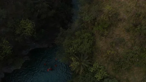 Aerial view of a river in between the mountains at Noori waterfall,Pakistan Stock Footage 172312205