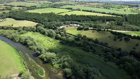 Aerial view of the River Boyne and countryside, Boyne Valley, Ireland Stock Footage 346745827