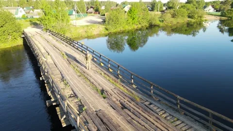 Aerial view of the river bridge Stock Footage 199985501