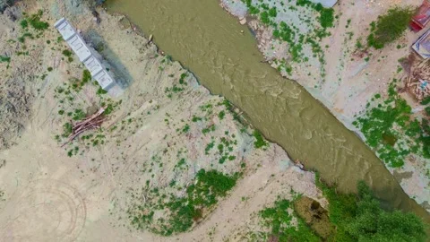 Aerial view a river with a bridge. Stock Footage 284678660