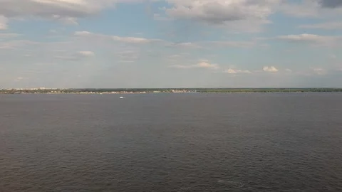 Aerial view of the river close-up on a cloudy day Stock Footage 145729709