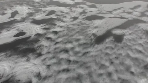 Aerial view of the river close-up on a cloudy day Stock Footage 145730682