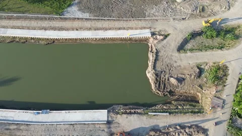 Aerial view of river construction project in Gorontalo Stock Footage 250504985