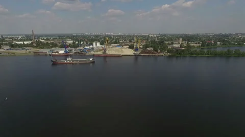 Aerial View Of river Container Ship Ukraine Stock Footage 67443071