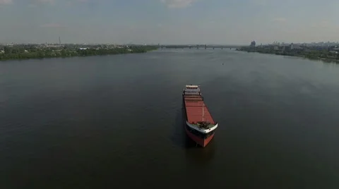 Aerial View Of river Container Ship Ukraine Video stock 67443551