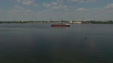 Aerial View Of river Container Ship Ukraine Video stock 67443646