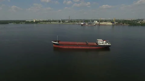 Aerial View Of river Container Ship Ukraine Stock Footage 67443709