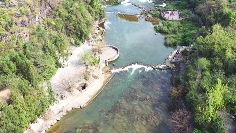 Aerial View of River Course Scenery near Huangguoshu Waterfall in Guizhou China Video stock 336900670