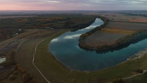 Aerial view of a river curve. Stock Footage
