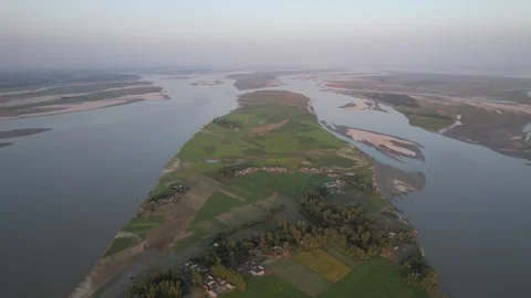 Aerial View of River-Cut Landscape in Rural Bangladesh | 4K Drone Footage Stock Footage 312972884