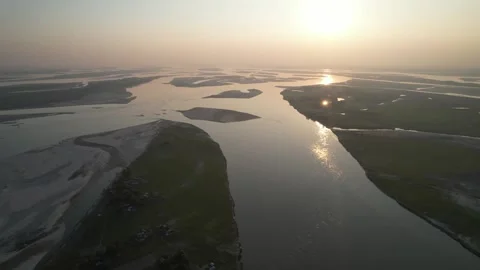 Aerial View of River-Cut Landscape in Rural Bangladesh | 4K Drone Footage Stock Footage 312972885