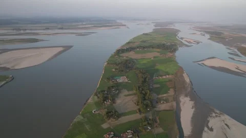 Aerial View of River-Cut Landscape in Rural Bangladesh | 4K Drone Footage Stock Footage 312972893