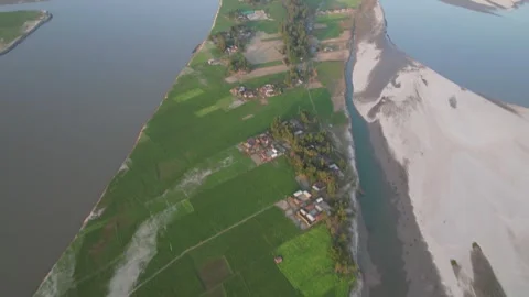 Aerial View of River-Cut Landscape in Rural Bangladesh | 4K Drone Footage Stock Footage 312972896