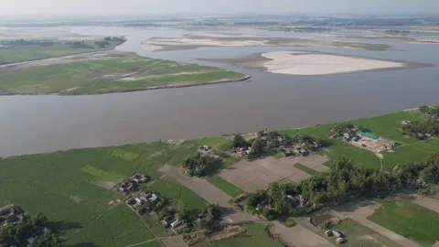 Aerial View of River-Cut Landscape in Rural Bangladesh | 4K Drone Footage Stock Footage 314099792