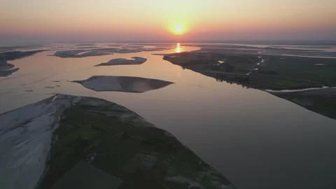 Aerial View of River-Cut Landscape in Rural Bangladesh | 4K Drone Footage Stock Footage 314099983