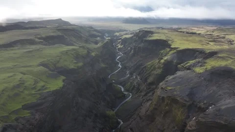 Aerial view of river cutting through landscape, Iceland. Stock Footage 327648602