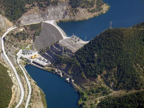 Aerial view of river dam Stock Photos