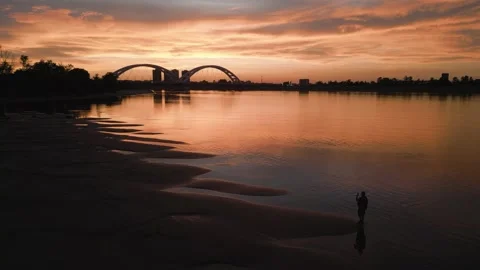 Aerial view of river Danube Stock Footage 285316688