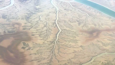 Aerial view of river delta landscape. A pattern carved by nature. Видео 126149778