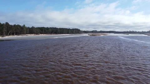 Aerial view of a river delta in spring Stock Footage 149819145