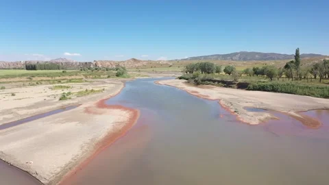 Aerial view of river dried up due to climate change Stock Footage 294066887