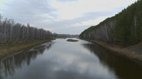 Aerial view of the river in early spring. Stock Footage 133045094