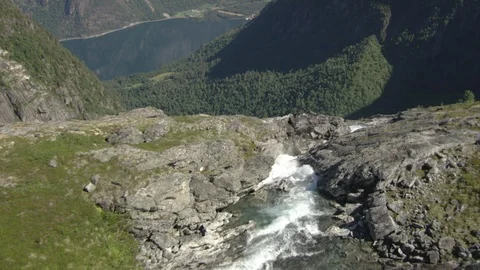 Aerial View of river in Eikesdalen Norway Stock Footage 87698855