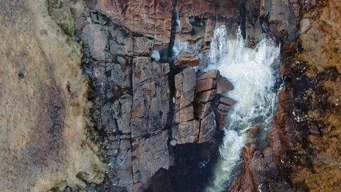 Aerial view of river Etive &amp; rapid falls near Glencoe &amp; Glen Etive, Scotland, UK Stock Footage 86490833