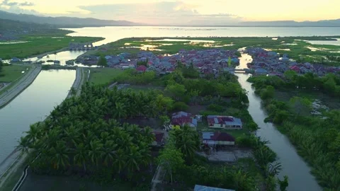 Aerial view of river in the evening Stock Footage 295440372