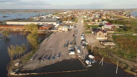 Aerial view of the river flood and the city Stock Footage 190995826
