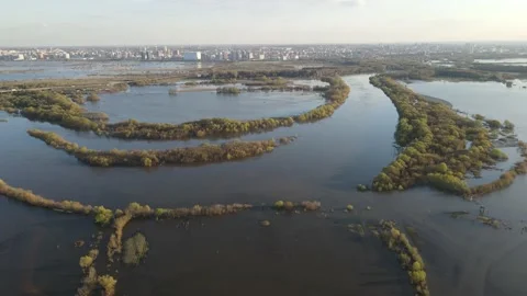 Aerial view of the river flood Stock Footage 190992468
