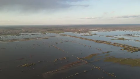Aerial view of the river flood Stock Footage 190999149