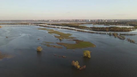 Aerial view of the river flood Stock Footage 190999857