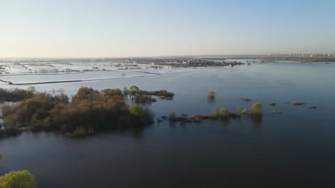 Aerial view of the river flood Stock Footage 191008244
