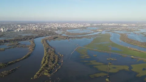 Aerial view of the river flood Stock Footage 191010570