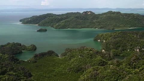 Aerial view of the river flowing into the Andaman Sea and the islands in Kilim Stock Footage 321293854