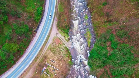 Aerial view of a river flowing through a forest Stock Footage 272798327
