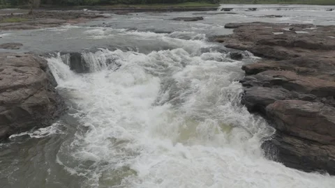 Aerial view of river flowing through the rock area. Stock Footage 285386394