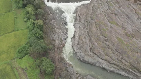Aerial view of river flowing through the rock area. Stock Footage 285476868