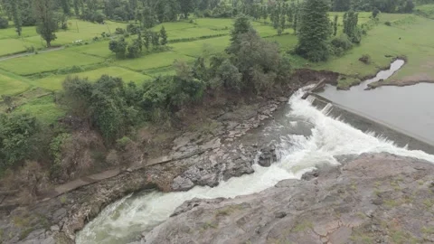 Aerial view of river flowing through the rock area. Stock Footage 285477107