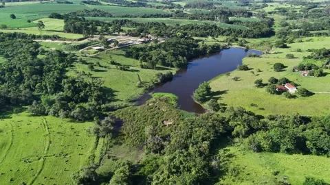 Aerial View of River Flowing Through Green Countryside Stock Footage 325351269