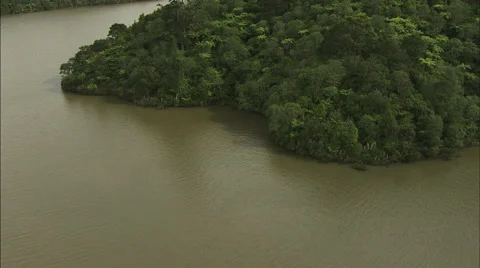 Aerial view of river Stockbeeldmateriaal 47578928