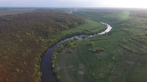 Aerial view of the river Stock Footage 66568204