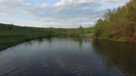 Aerial view of the river Stock Footage 66569116