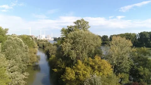Aerial View of River in the Forest/ Silberpappel, Mannheim Vídeos de archivo 144667366