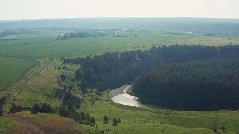 Aerial view of the river in the forest in summer Video stock 300002401