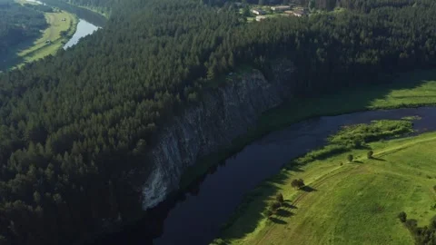 Aerial view of the river in the forest in summer Video stock 300150567