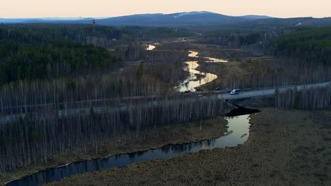 Aerial view of the river in the form of a snake in the field. Stock Footage 108055798