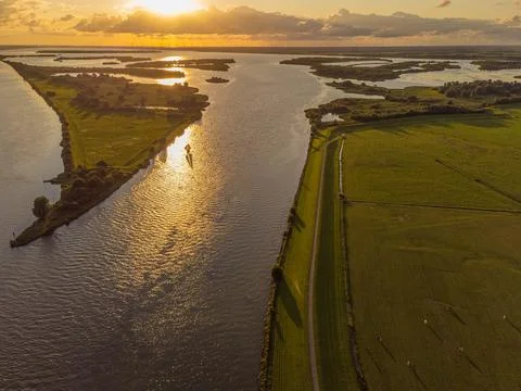 Aerial view of river IJsssel and Ketelmeer Stock Photos